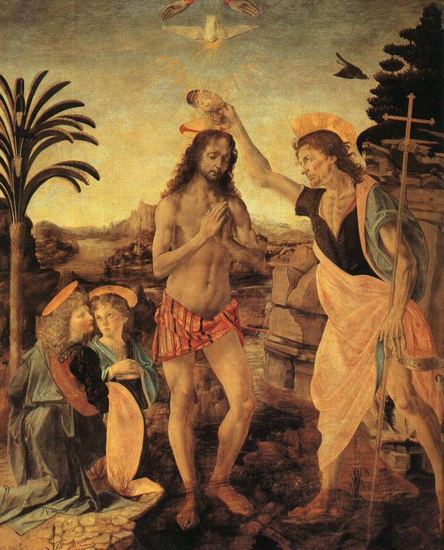  Leonardo  Da Vinci The Baptism of Christ Sweden oil painting art